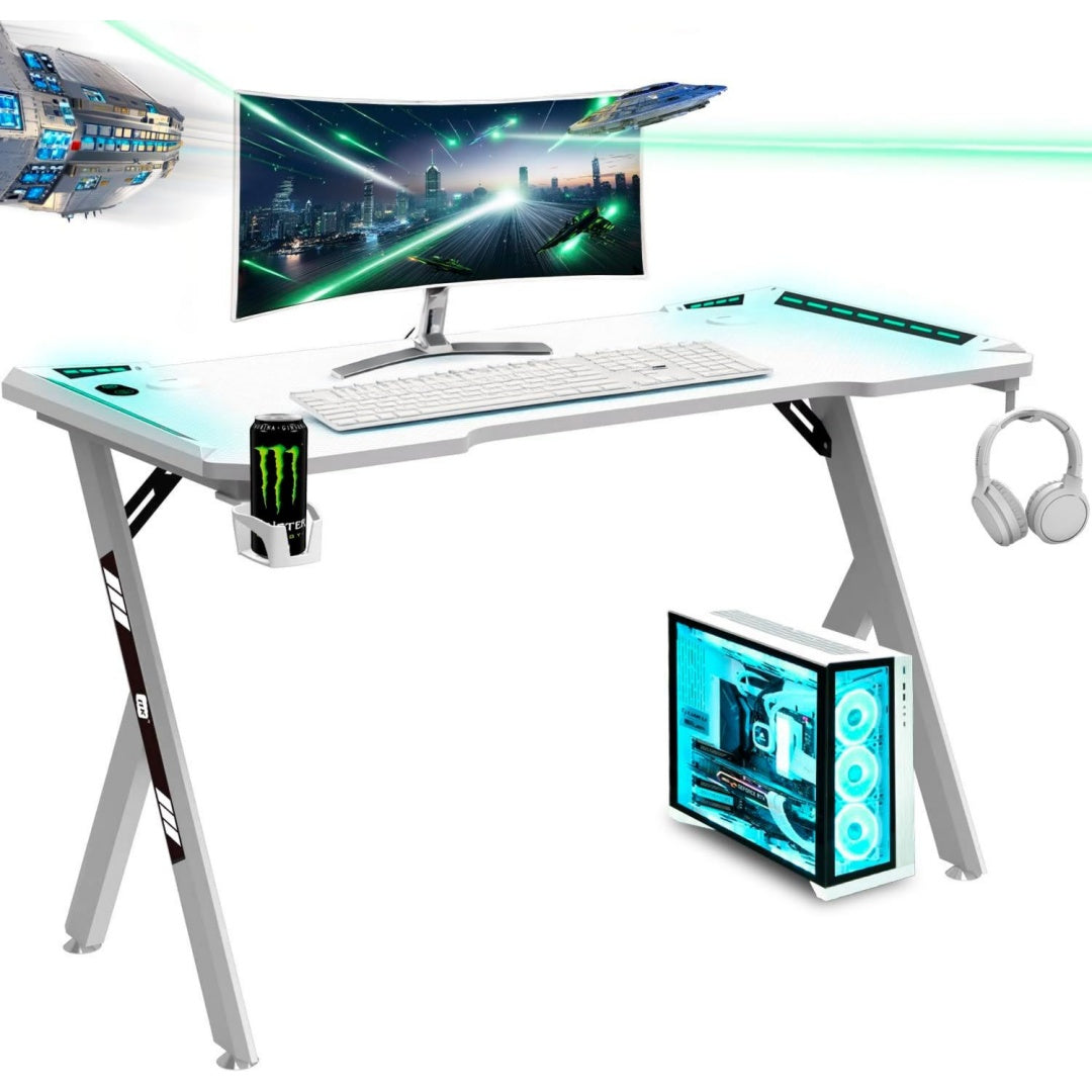 Scrivania NK Scrivania Gaming LED Ergonomica (120X60cm) - Portabicchieri e Bottiglie