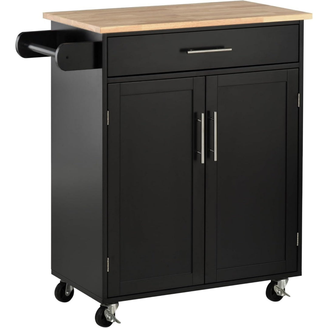 Armadio Carrello da Cucina con Cassetto Armadietto 2 Ante 83x45x91.5cm Nero