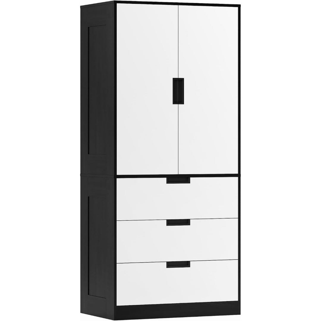 Armadio Armadio Camera da Letto 2 Ante Moderno 80x50x180 cm Bianco e Nero