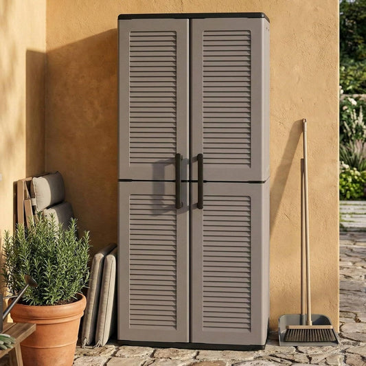 Armadio Dmora - Armadio da esterno Geel, Mobile porta scope multiuso, Armadietto ou con struttura in acciaio