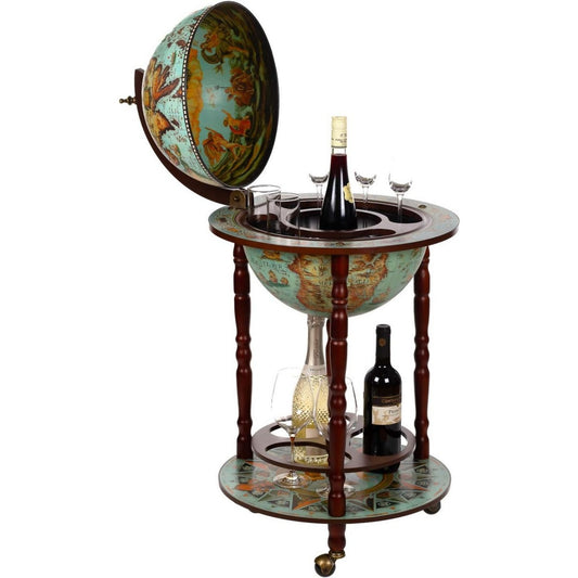 Tavolo Elegante carrello da bar 36001 blu, con colonne in legno di eucalipto, aper