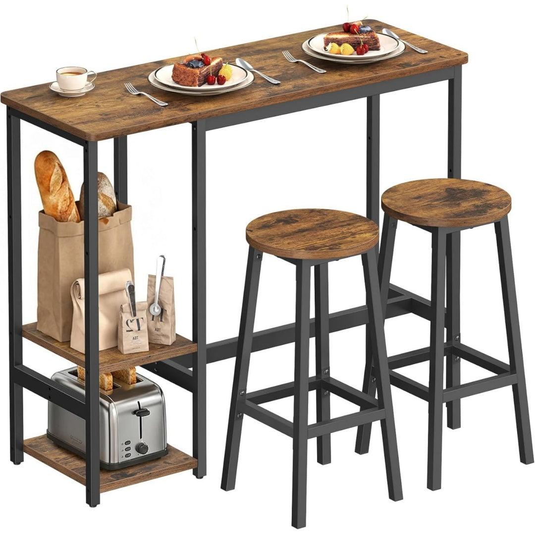 Tavolo Tavolo con 2 Sgabelli da Cucina, Set da Pranzo, con Ripiani, Soggio